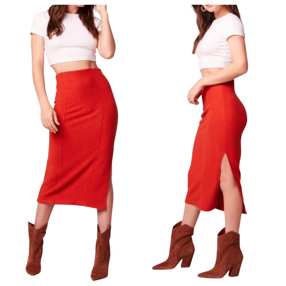 Band of the Free Renee Rust Ribbed Pencil Skirt Pull-On Side Slit Size XL New